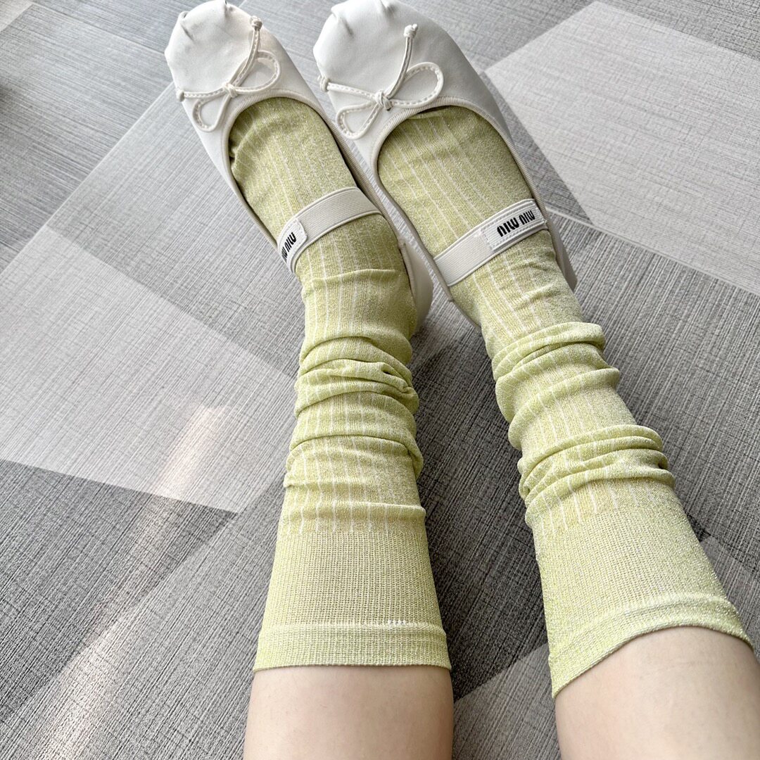韩国老板娘东大门及膝小腿袜条纹金线亮丝叠穿中筒袜春夏季堆堆袜