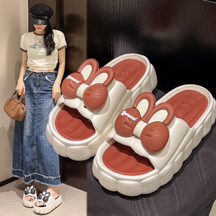 夏天爆款一字拖仙女式蝴蝶结拖鞋外穿厚底增高防滑休闲沙滩露脚趾