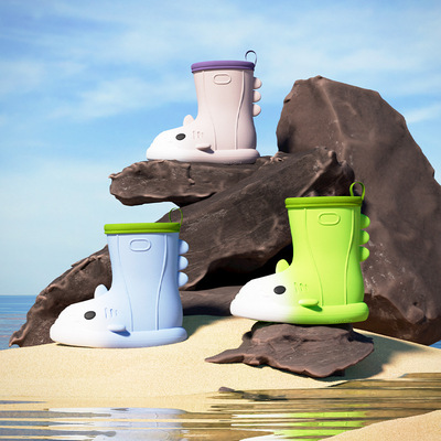 鲨鱼雨鞋卡通厚底防水胶鞋户外穿