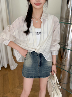 2025夏季 女百搭宽松休闲上衣潮 新款 韩系ins条纹防晒衬衫