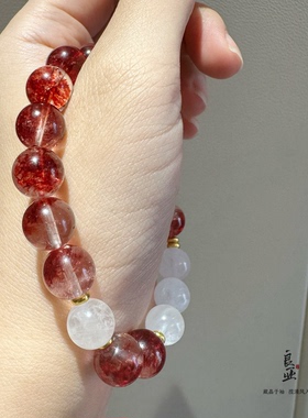 【焰羽与雾】天然红凤羽水晶手链粉水晶白幽灵手串超甜少女闺蜜