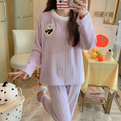 加厚珊瑚绒睡衣女士家居服套装