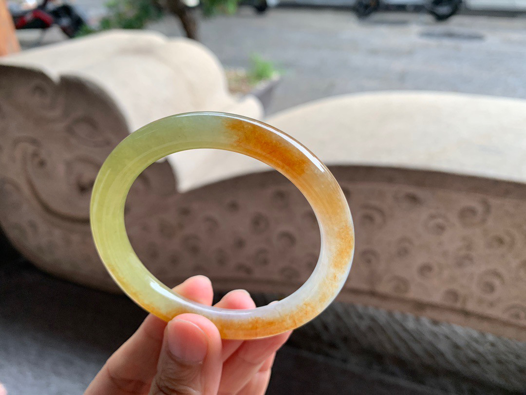 高冰种红翡圆条缅甸天然翡翠a货手镯圈口54天然翡翠玉石手镯正品