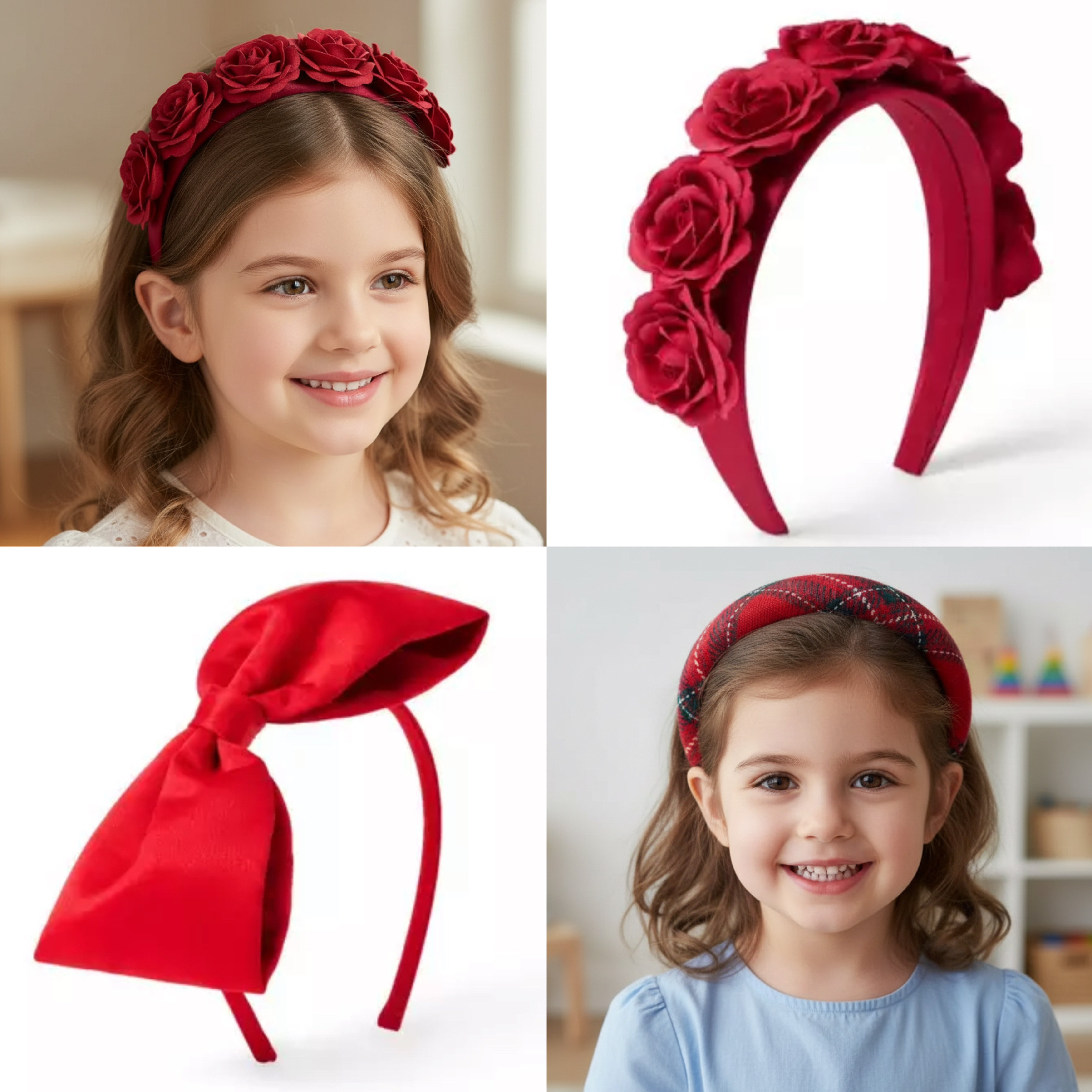 官网34美金美国JJ红色花朵蝴蝶结发箍头箍发饰女孩儿童淑女甜美In