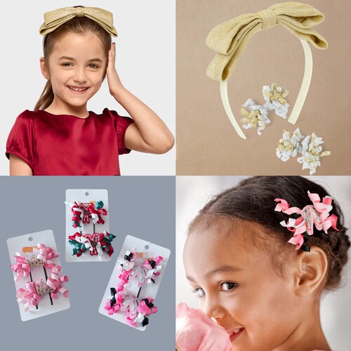 新款女童圣诞发夹发箍边夹刘海夹女孩手工卷卷蝴蝶结芭蕾皇冠甜美
