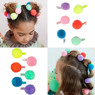 官网18美金彩色毛球发夹边夹刘海夹发卡外贸欧美pompom头饰可爱In