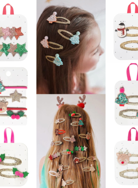 官网14美金英国圣诞系列发夹发卡边夹雪人闪亮星星甜美女童发饰In