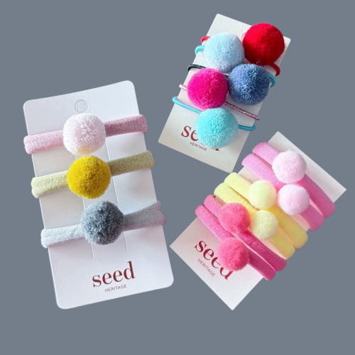 Seed秋冬马卡龙粉嫩色系毛球皮筋头饰发饰发卡甜美可爱女孩马尾绳