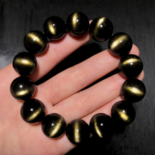 一物一图天然金曜石双猫眼手链黑曜石水晶手串男女士金黑耀石手串