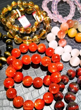 天然绿幽灵红铜发晶猫眼钛晶兔毛金草莓多宝水晶单珠手串手链配珠