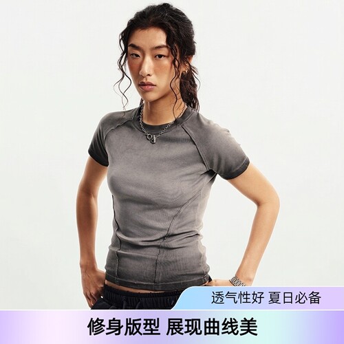 多巴胺辣妹装渐变效果短袖女上衣修腰显瘦纯色T恤性感tee爵士jazz