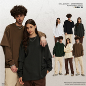 ins百搭简约净色假两件拼接长袖 oversize基础款 高品质305g重磅T恤