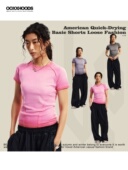 多巴胺辣妹装 渐变效果短袖 女上衣修腰显瘦纯色T恤性感tee爵士jazz