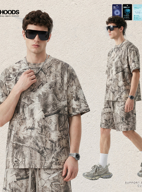 潮牌树枝迷彩短袖T恤宽松休闲穿搭夏季智能速干平替个性小众打底