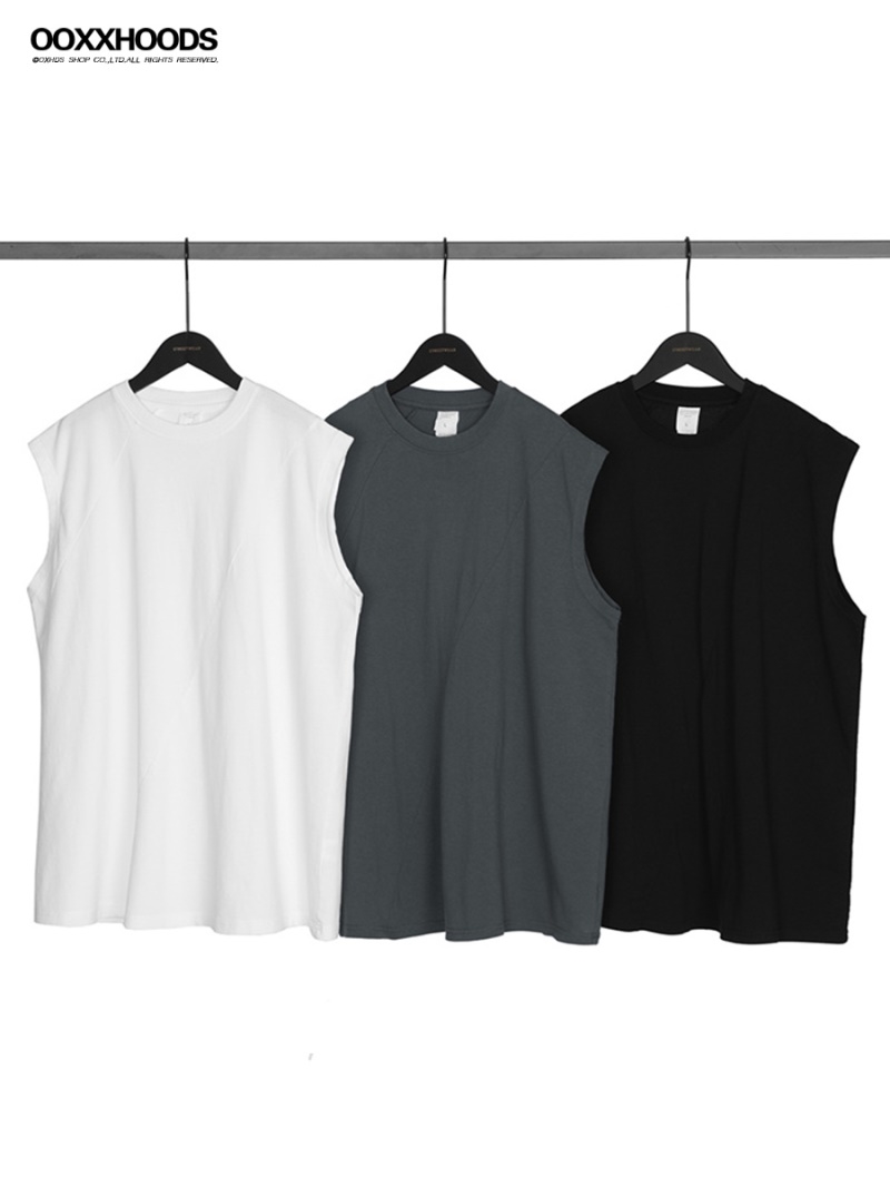 2023款欧美个性街头原创简约宽松情侣OS多驳片拼接坎肩无袖短袖