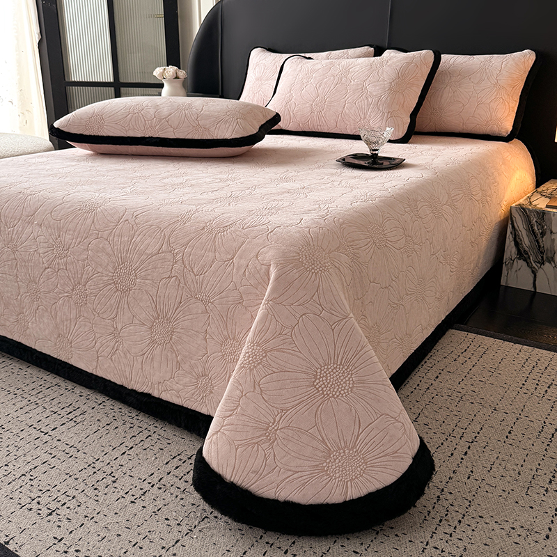 秋冬季夹棉牛奶绒床盖单件珊瑚绒床铺盖榻榻米床单三件套2025新款