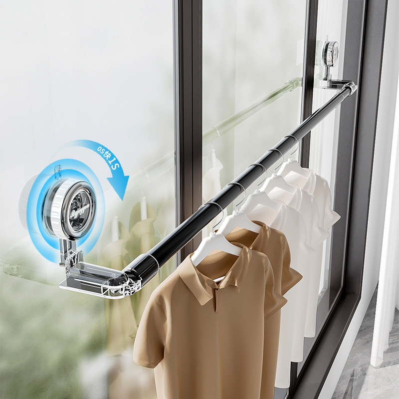 复古吸盘式大号伸缩晾晒杆免打孔家用阳台玻璃晾衣神器室内晾衣架