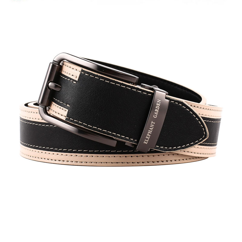 大象花园拼接撞色牛皮腰带