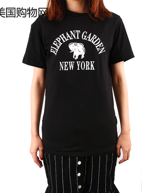 Elephant Garden/大象花园纯棉女情侣半袖显瘦短袖黑白纯色T恤