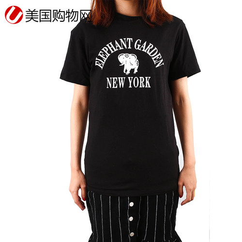 Elephant Garden/大象花园纯棉女情侣半袖显瘦短袖黑白纯色T恤