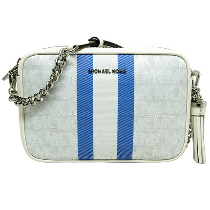 Michael Kors正品MK女包拼接撞色包包单肩斜挎链条字母印花小方包