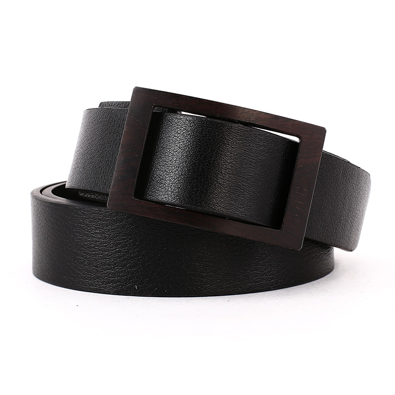 大象花园男士木扣防过敏牛皮腰带