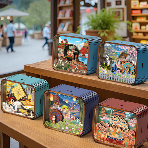 文创发条木质音乐盒城市景点
