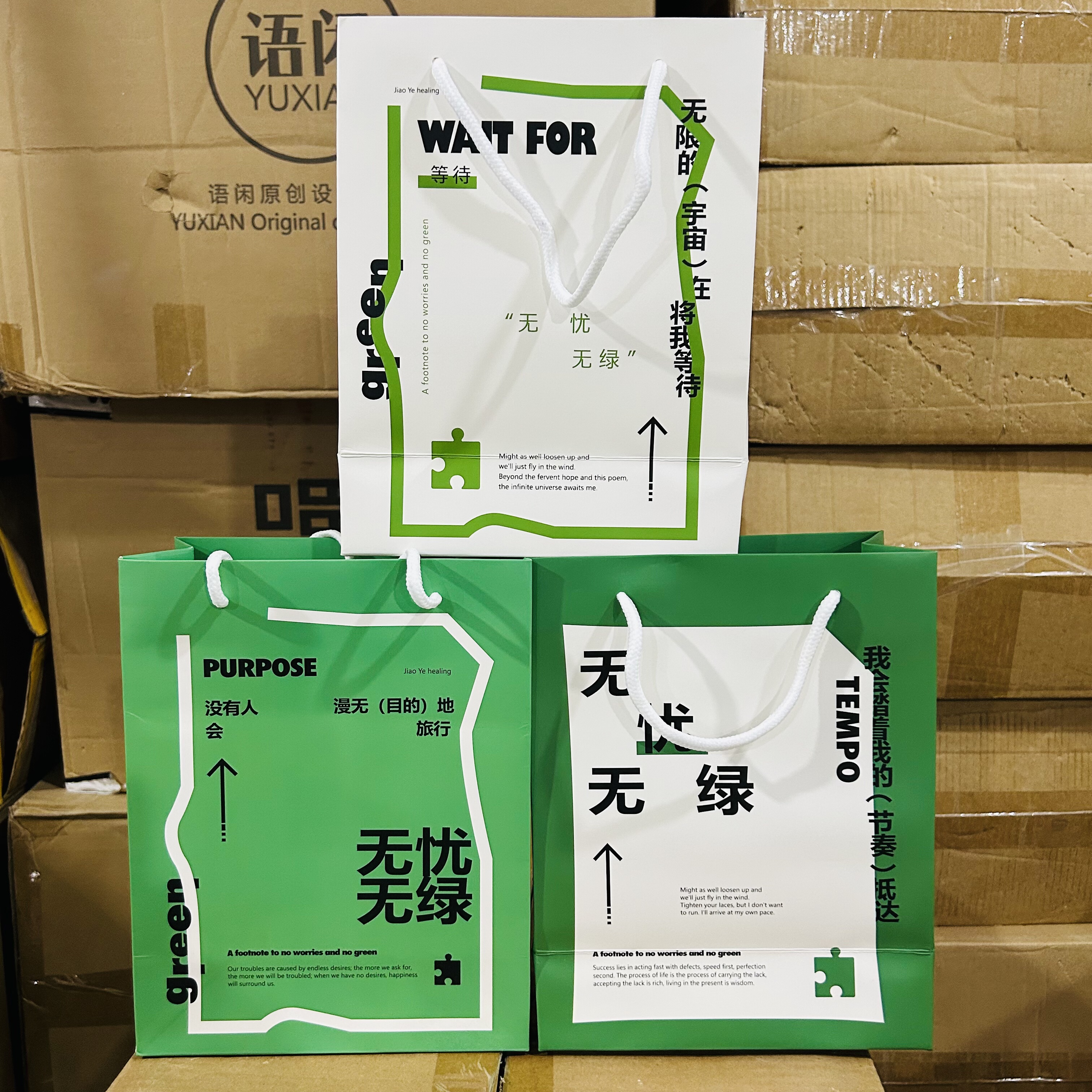 10个沐染装无忧无虑的注脚礼品袋中号纸袋子礼物袋包装手提袋白卡