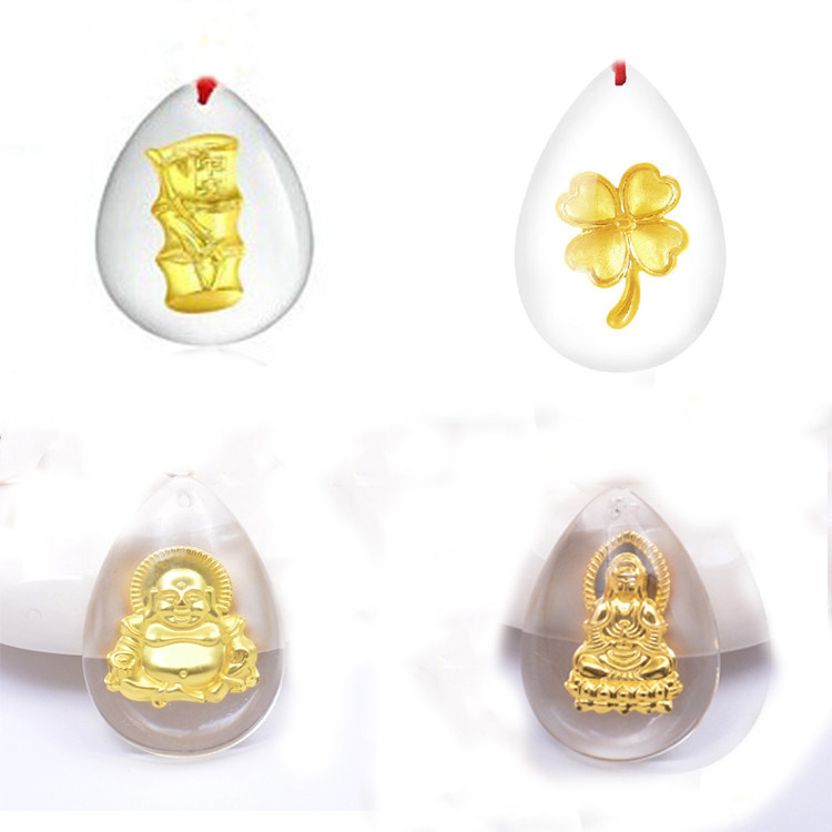 晶美金水晶吊坠 金佛 金观音 十二生肖 水滴形 镶金卡通 厂家批发