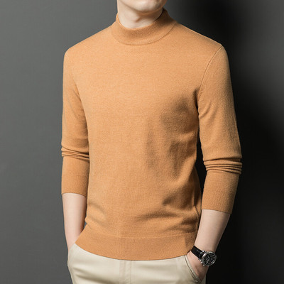 毛线圆领修身型男款罗纹底摆针织衫精纺羊绒加厚加绒打底衫毛衣