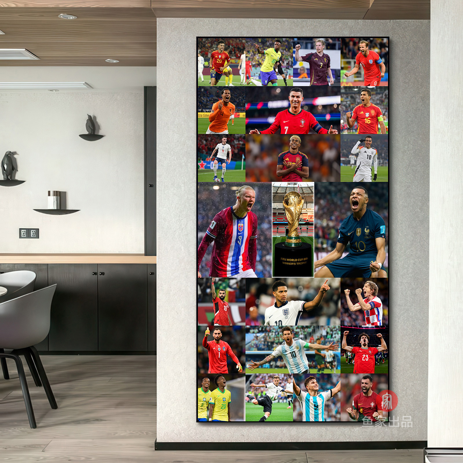 2026世界杯主题装饰画足球明星C罗梅西体彩店玄关画背景墙大挂画