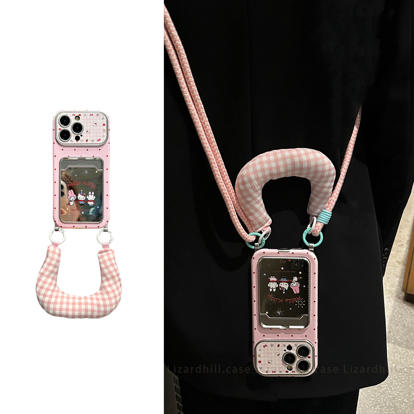 lizardhill 超可爱镜面kt适用苹果17promax手机壳女16pro全包防摔iphone15斜挎可调节背带挂绳14pro可爱独特