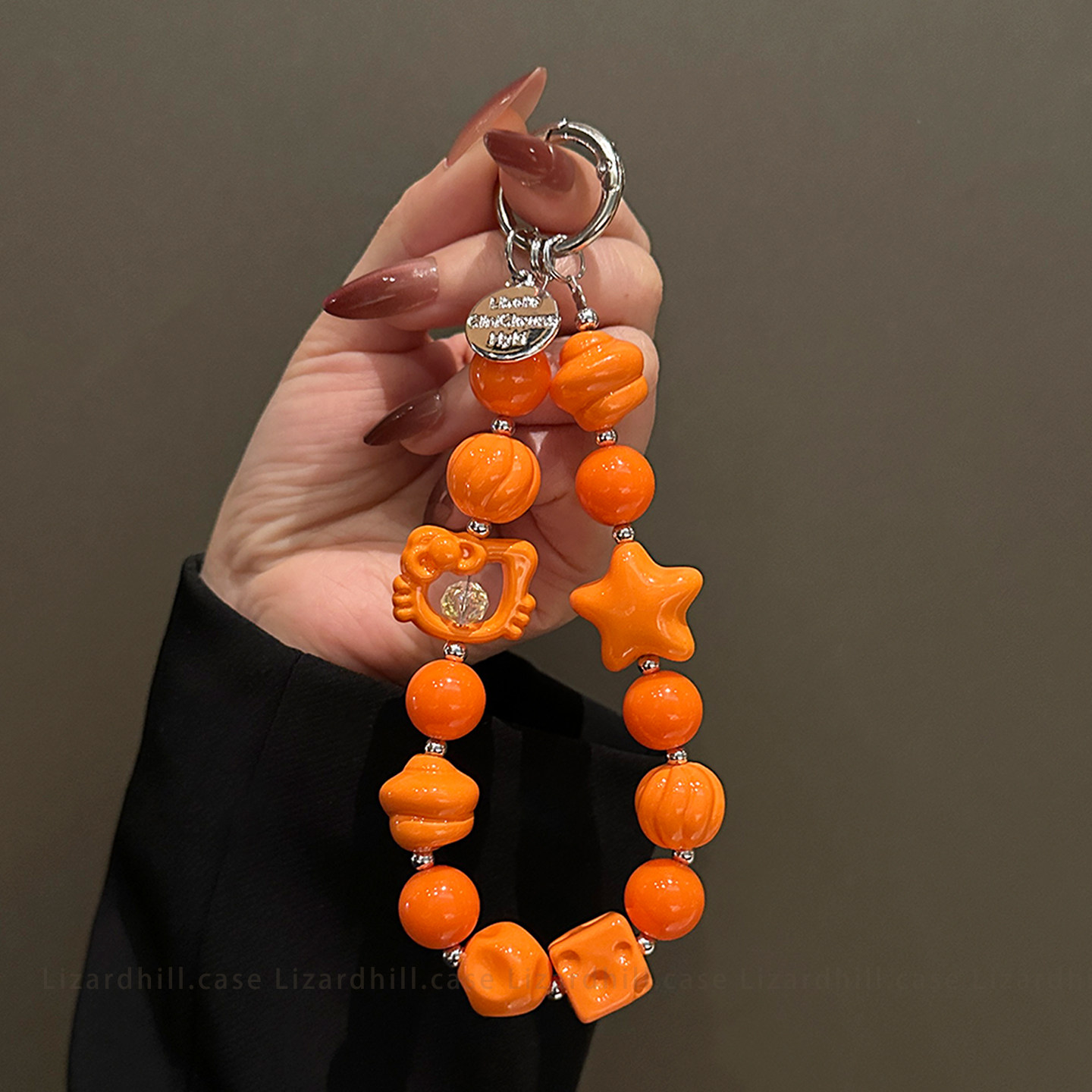 lizardhill 橙色kt猫星星串珠手机挂绳手链钥匙扣挂链包包女饰品配件挂饰手机链户外防丢吊绳新品超好看便携