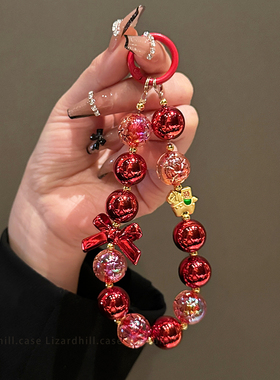 新年款招财马串珠手机链短款挂绳手提链可背带夹片时尚网红百搭包包cpdd相机挂件防丢结实吊坠女马年超好看链