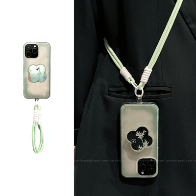 lizardhill 复古墨绿色中国风适用苹果16手机壳女新款iphone15promax带镜子支架14pro可斜挎背带挂绳13高级感