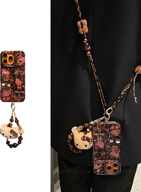 lizardhill 秋冬新款豹纹kt猫适用苹果17promax手机壳女16pro巨好看iphone15斜挎可背带挂绳14pro小众独特13