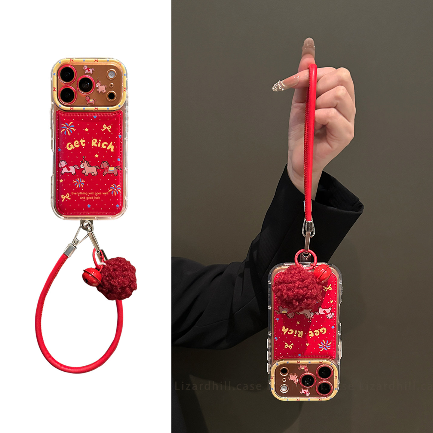 lizardhill 新年红色皮纹小马适用苹果17promax手机壳女16pro带挂绳iphone15全包防摔14pro马年限定爆款超火,3C数码配件,手机保护套/壳,淘宝优惠券,粉丝福利购,淘宝优惠卷