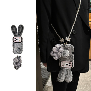 11女air iphone15斜挎背带挂绳14plus毛茸茸13全包12 lizardhill 秋冬毛绒兔适用苹果17promax手机壳16pro新款