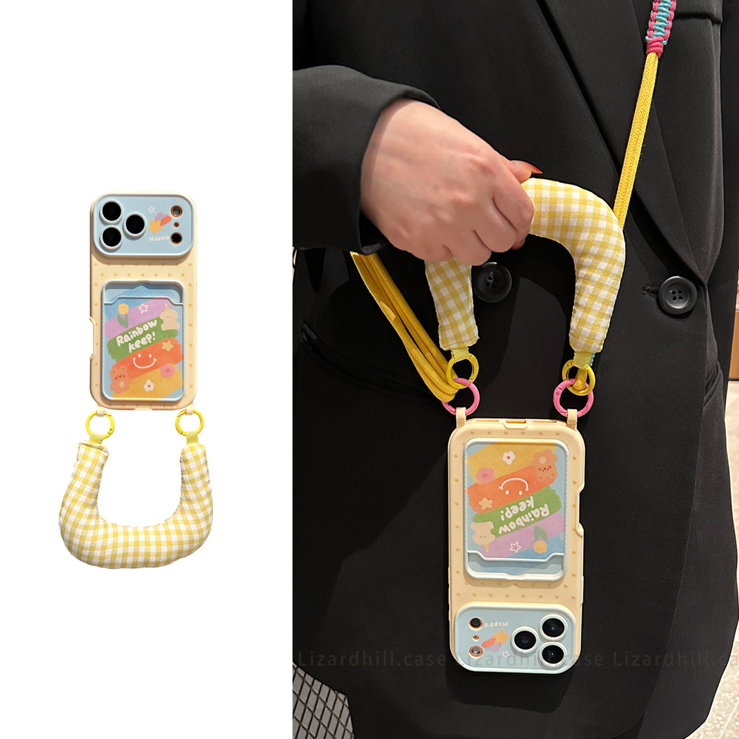 lizardhill 小清新彩虹涂鸦适用苹果17promax手机壳新款16pro女iphone15斜挎可调节背带挂绳14pro全包软壳