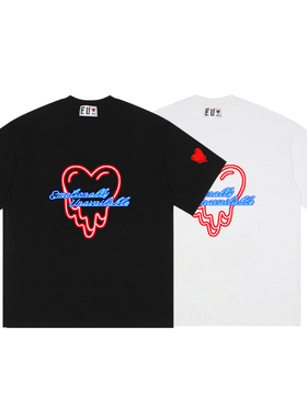 陈冠希霓虹灯LOGO同款eu冠希同款潮牌eu纯棉短袖 T恤男女