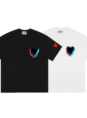 EU x 陈冠希上身幻影字母溶解心爱心圆领短袖情侣款hiphop爱心T恤