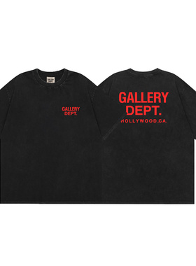 美式潮牌GALLERY DEPT经典款红色字母印花水洗做旧复古短袖t恤