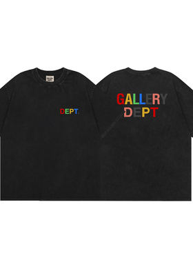 GALLERY DEPT 美式潮牌复古做旧水洗彩色字母印花男女宽松短袖T恤