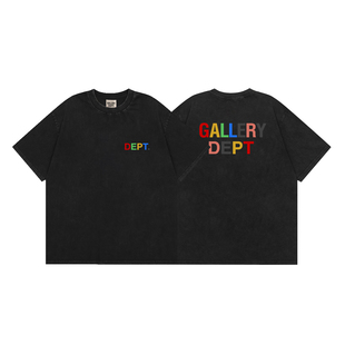 GALLERY DEPT 美式潮牌复古做旧水洗彩色字母印花男女宽松短袖T恤