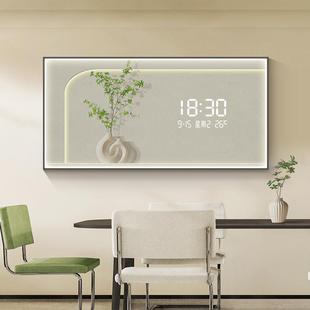 奶油风餐厅装饰画电子时钟花卉绿植餐桌背景墙挂画创意夜光挂钟