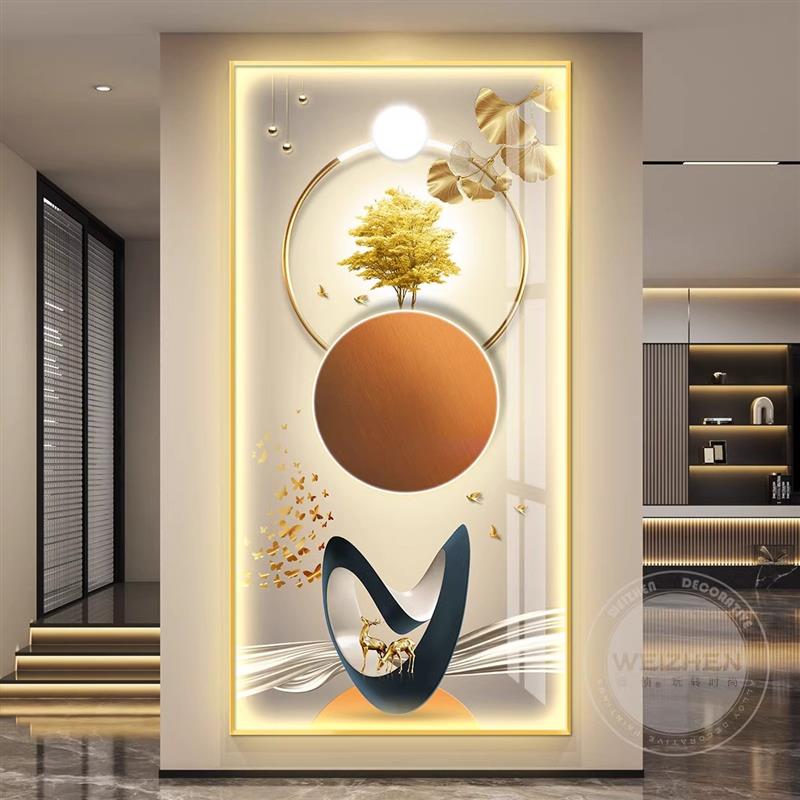 轻奢led带灯入户玄关装饰画简约现代挂画壁画走廊过道高级感大气