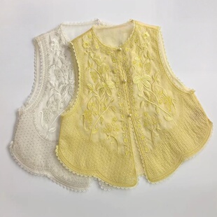 春夏款新中式国风重磅桑蚕真丝欧根纱马甲女士轻奢高级感背心外穿