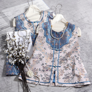 26早春新款桑蚕丝宋锦提花马甲女新中式国风时尚宽松复古坎肩上衣