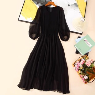 真丝连衣裙2026春夏新款高端名媛气质法式茶歇裙桑蚕丝海边度假裙