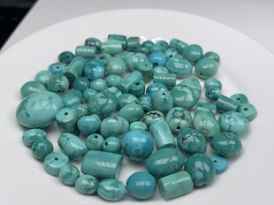 湖北天然瓷釉级玉华绿松石糖豆老型直切单珠散珠桶珠配饰diy